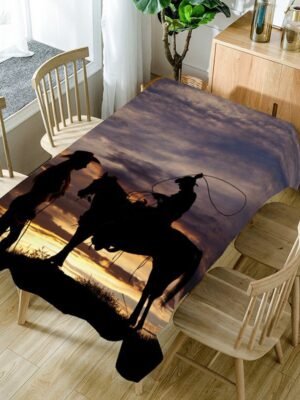 Setting Sun Scenery and West Cowboys Printed Table Cloth