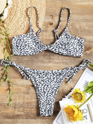 Twist Front Spotted Bikini Set