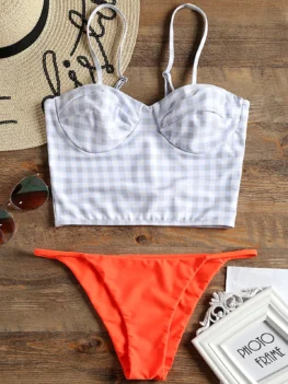 Plaid Underwire Longline Bikini Set
