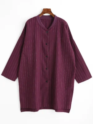 Striped Plus Size Button Up Coat