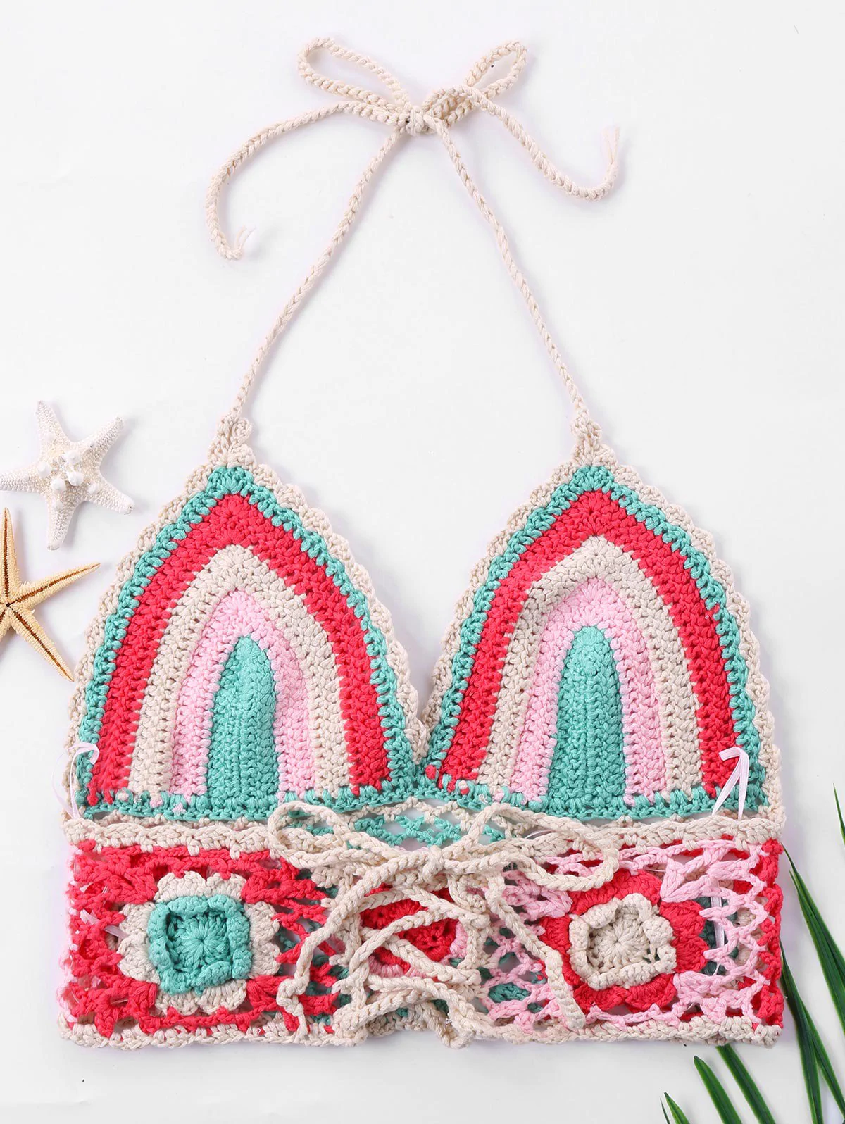 Color Block Knit Crop Swim Top