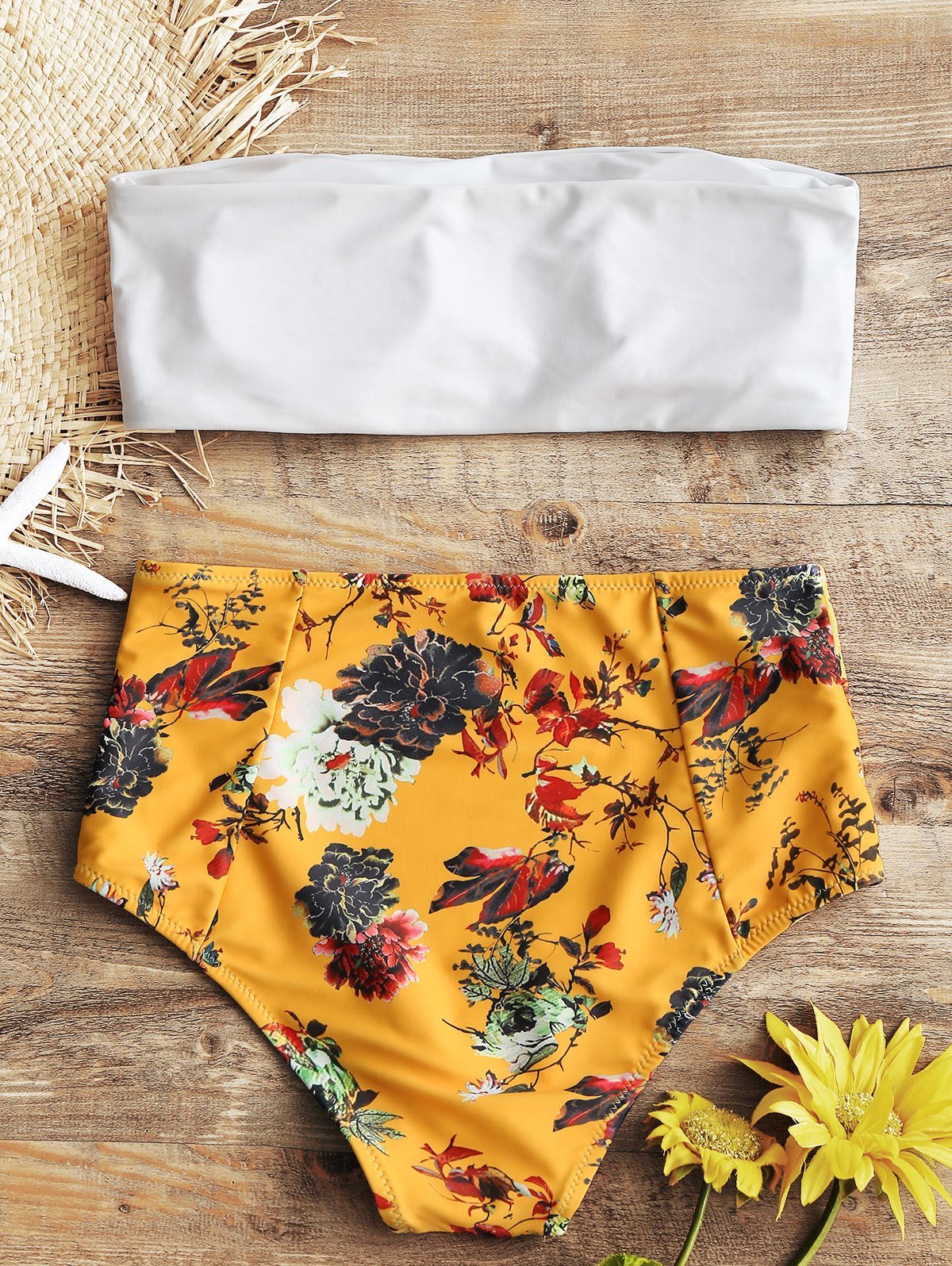 Strapless Floral High Rise Bathing Suit