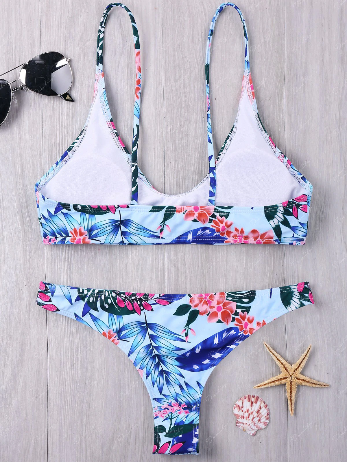 Floral Leaf Print Spaghetti Strap Bikini