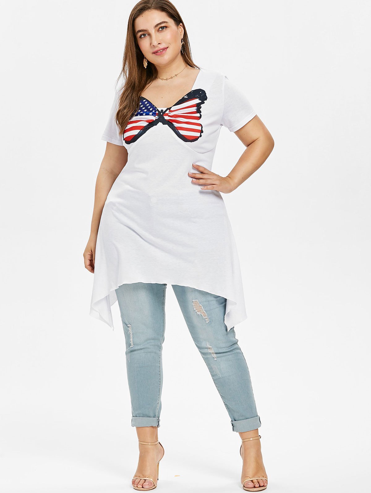 Plus Size USA Flag Asymmetrical T-shirt