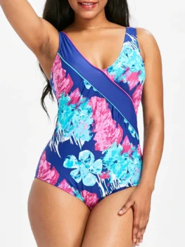 One-piece Floral Printed Low Back Swimwear