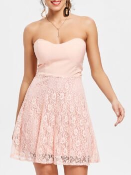 Sexy Strapless Sleeveless Flower Pattern Lace Women's Dress