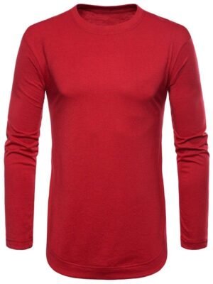 Curved Seam Hem Solid Color Casaul T-Shirt