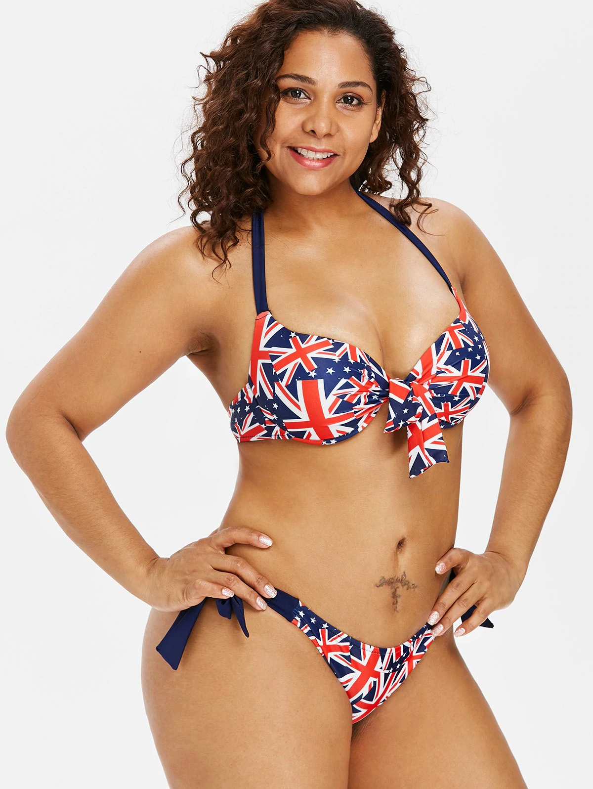 Plus Size Halter England Flag Bikini Set
