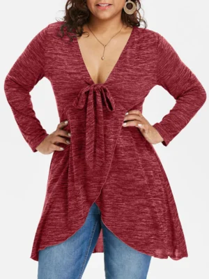 Plus Size Deep V Neck Long Sleeve Top