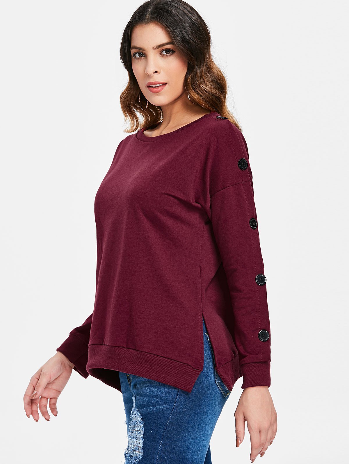 Drop Shoulder Side Slit Sweatshirt