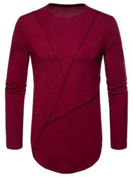Seam Design Sleeve Applique Hem Curved Longline T-shirt