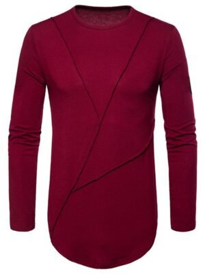 Seam Design Sleeve Applique Hem Curved Longline T-shirt