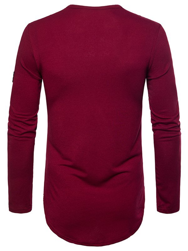 Seam Design Sleeve Applique Hem Curved Longline T-shirt