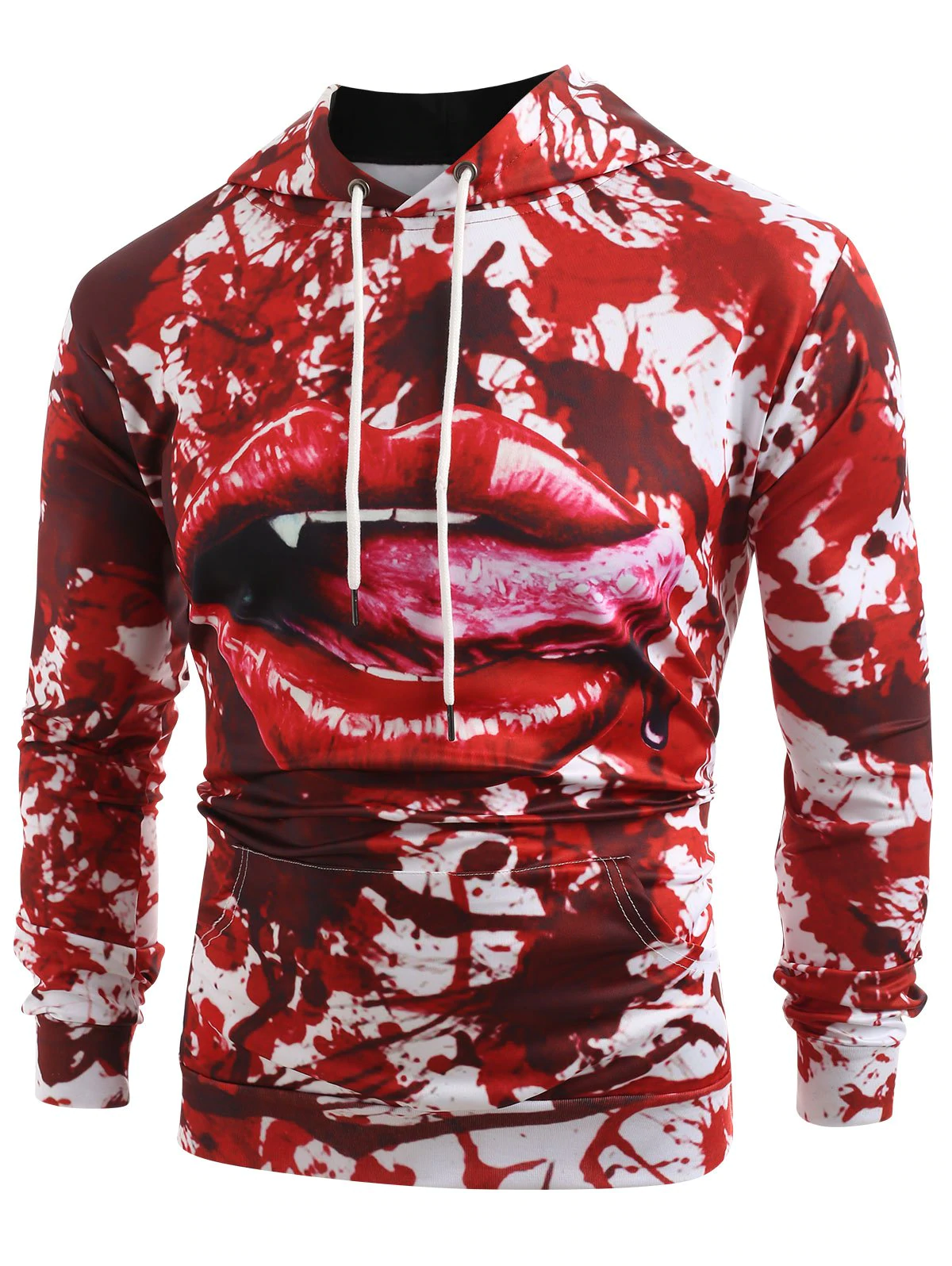 Halloween Style Blood Lip Tongue Print Loose Hoodie