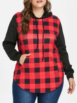 Plus Size Plaid Long Hoodie
