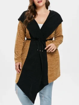 Plus Size Two Tone Hooded Coat