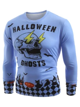 Halloween Skull Ghosts Printed Tee Shirt