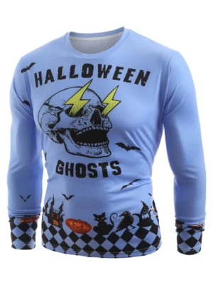 Halloween Skull Ghosts Printed Tee Shirt