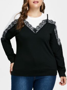 Plus Size Lace Two Tone Sweatshirt