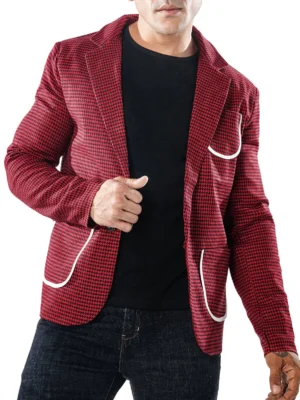 Slim Fit Bordure Pocket Houndstooth Blazer