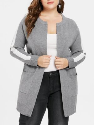 Plus Size Color Block Sweater Coat