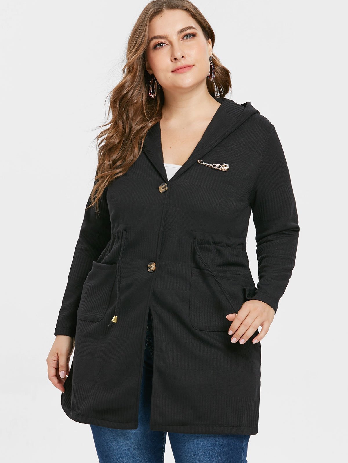 Plus Size Waist Drawstring Long Coat