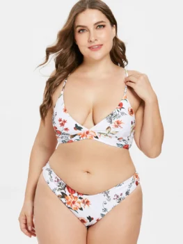 Criss Cross Floral Plus Size Bikini Set