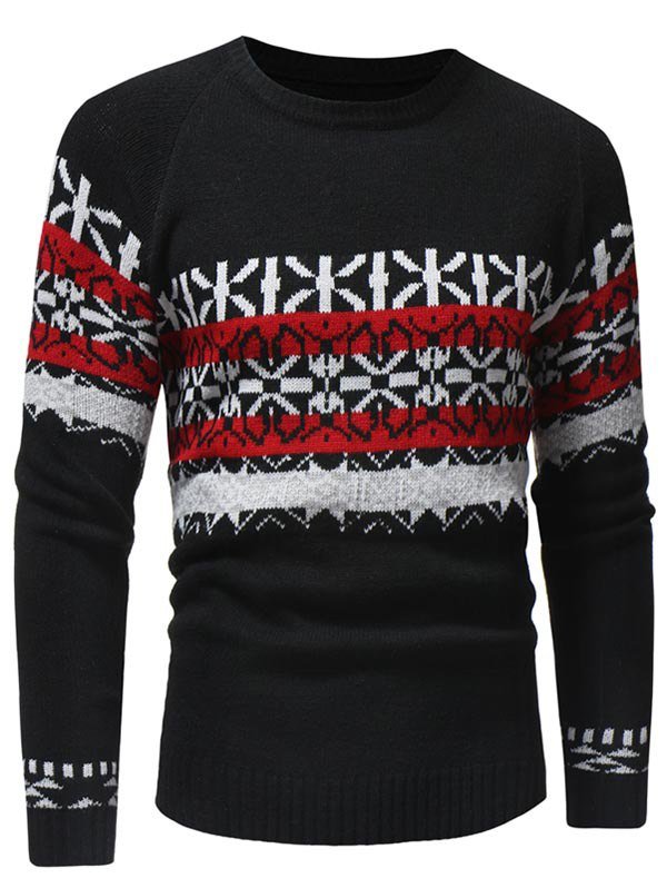 Jacquard Weave Round Neck Knitted Sweater