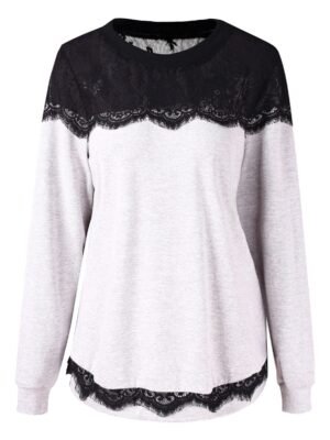 Plus Size Eyelash Lace Sweatshirt