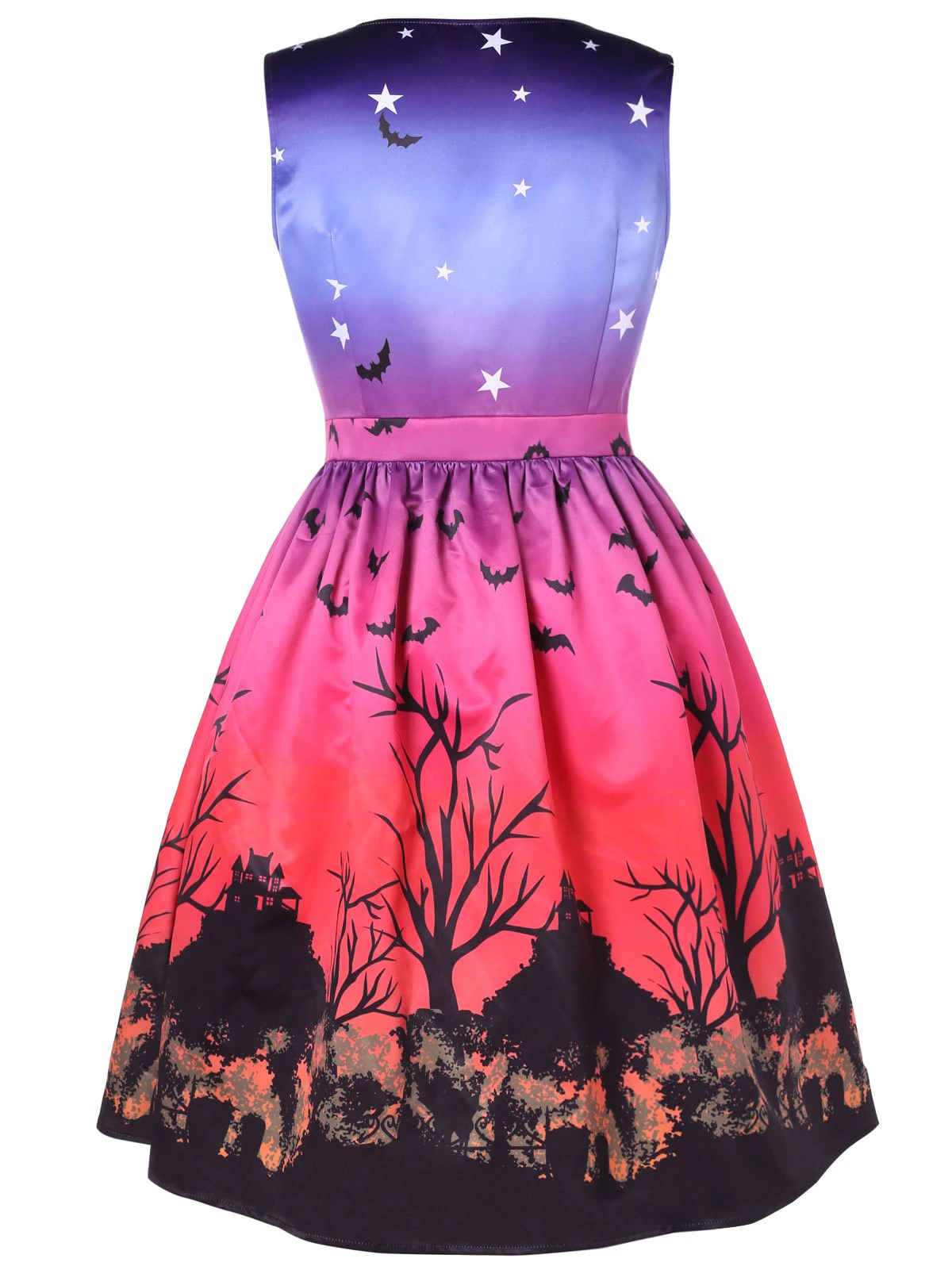 Plus Size Halloween Bat and Star Print A Line Dress