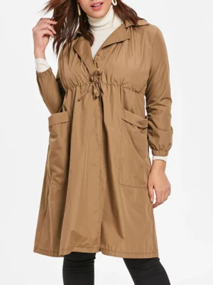 Plus Size Elastic Waist Longline Coat