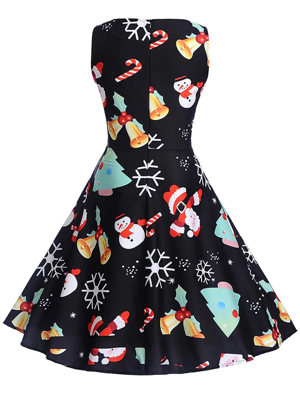 Christmas Vintage Print Fit and Flare Dress