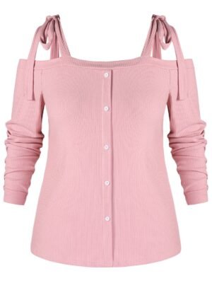 Plus Size Cold Shoulder Ribbed Knitwear
