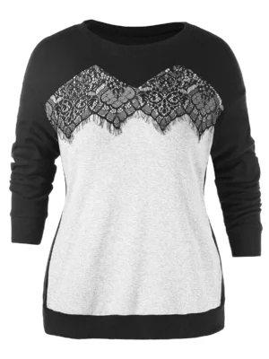 Plus Size Lace Insert Contrast Sweatshirt