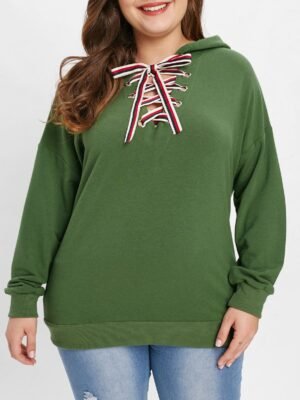 Plus Size Long Sleeve Lace Up Hoodie