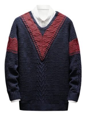 Color Block V Neck Pullover Sweater