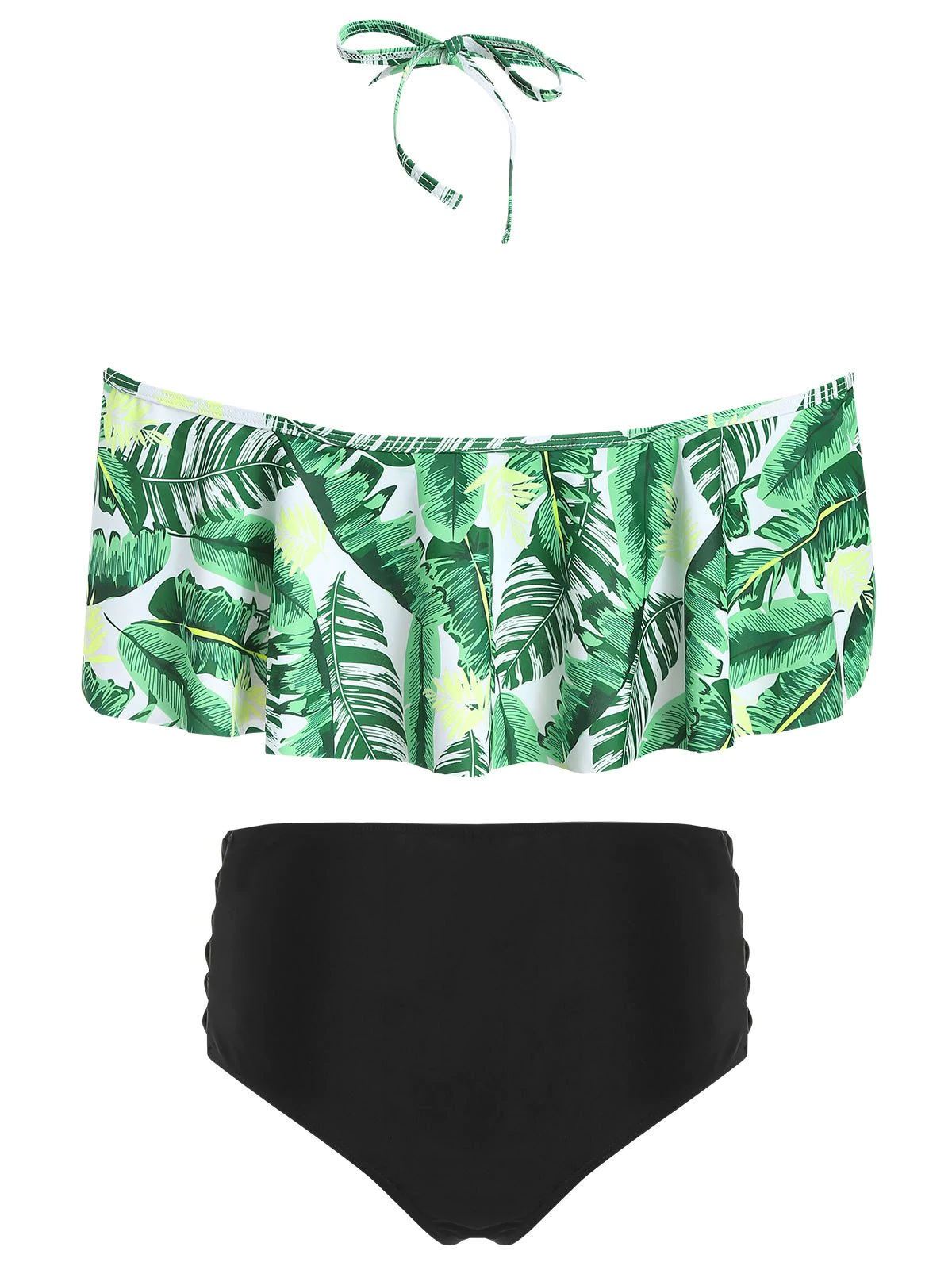 Halter Tropical Print Cut Out High Waist Bikini Set