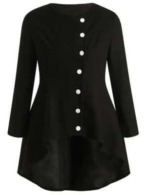 Plus Size Buttoned High Low Coat