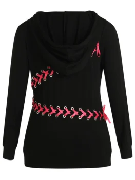 Plus Size Back Lace Up Drawstring Hoodie