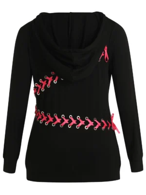 Plus Size Back Lace Up Drawstring Hoodie