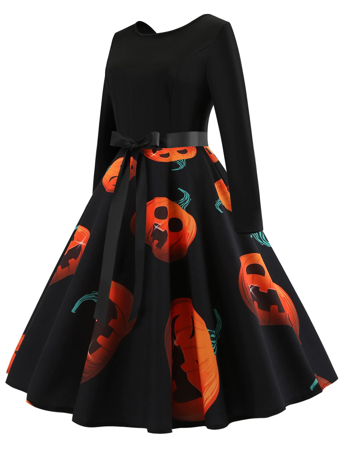 Retro Pumpkin Printed Halloween Dress
