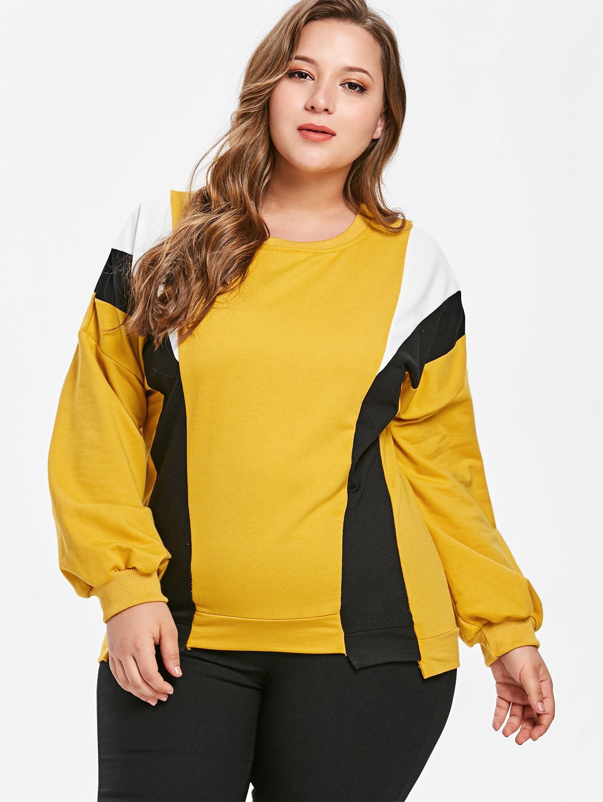 lus Size Color Block Drop Shoulder Sweatshirt