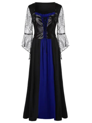 lus Size Lace Up Lace Insert Maxi Dress