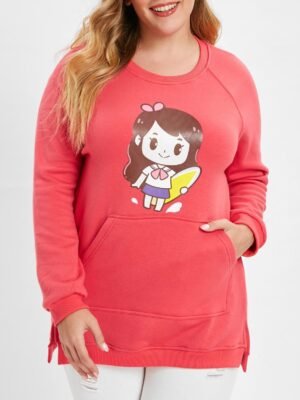 Plus Size Kangaroo Pocket Printed Sweatshirt