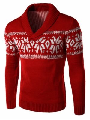 Winter Snowflake Shawl Collar Sweater