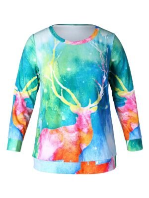 Christmas Plus Size Elk Print Sweatshirt