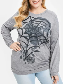 Plus Size Skull Graphic Halloween Sweatshirt