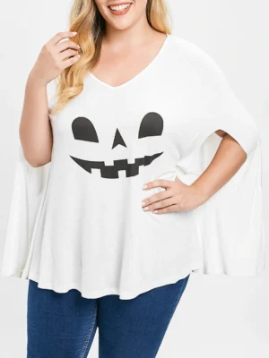 Fun Halloween Pumpkin Face Print Top