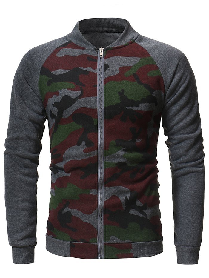 Camouflage Printed Raglan Sleeve Zipper Jacket