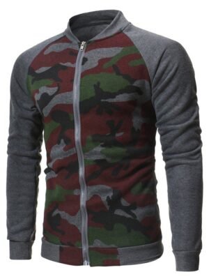 Camouflage Printed Raglan Sleeve Zipper Jacket